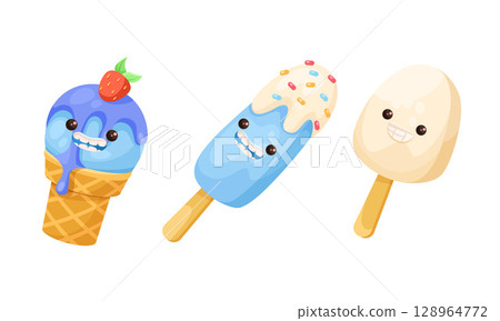 An adorable and delightful collection of cute cartoonstyle ice cream desserts for everyone 128964772