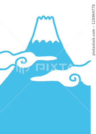 Simple and cute hand-drawn Mt. Fuji New Year's card template New Year's material Simple and cute hand-drawn Mt. Fuji New Year's card template New Year's material 128964778