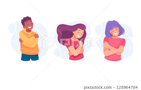 A vibrant group of diverse individuals joyfully expressing their confidence through art 128964784