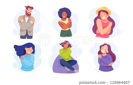 A Variety of Diverse People Expressing Various Emotions in a Unique and Illustrative Style 128964807