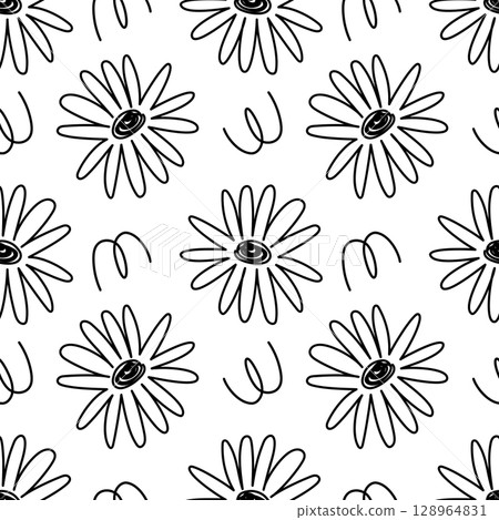 Doodle abstract flower or floral hand drawn with black line seamless pattern background for wrapping, wallpaper and illustration Doodle abstract flower or floral hand drawn with black line seamless pattern background for wrapping, wallpaper and illustration 128964831