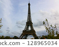 Famous place in Paris, France: Eiffel Tower 128965034