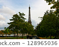 Famous place in Paris, France: Eiffel Tower 128965036