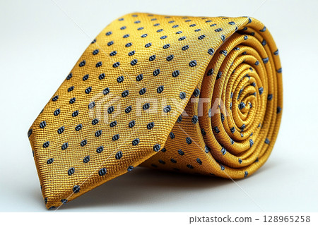 Aspirational styling. Luxury Silk tie light yellow color in a white background. 128965258