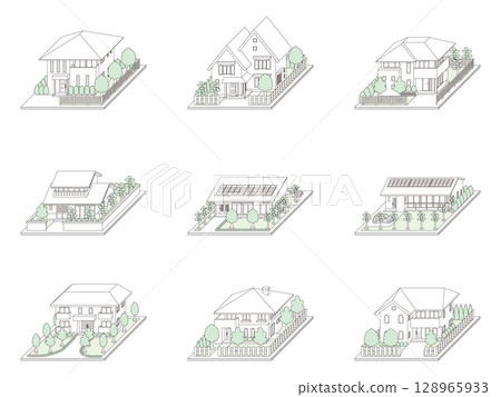 建築物的3D插圖。線條畫。 128965933