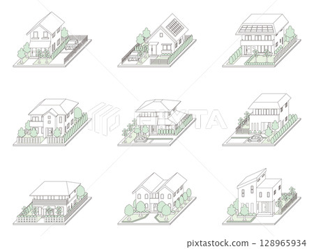 建築物的3D插圖。線條畫。 建築物的3D插圖。線條畫。 128965934