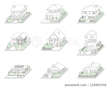 3D illustration of a building. Line drawing. 128965936