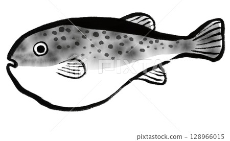 河豚數字墨畫 128966015