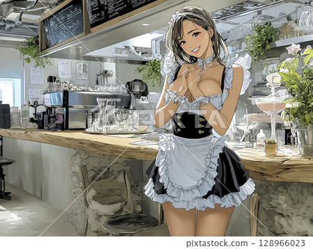 「歡迎光臨♡」祈禱姿勢的女僕插畫 128966023