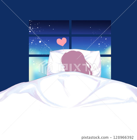 女人獨自睡在床上，愛，剪影 128966392