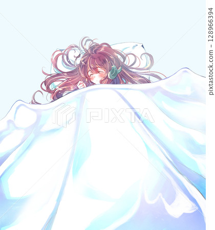 戴著耳機在蒲團上睡覺的女孩 128966394