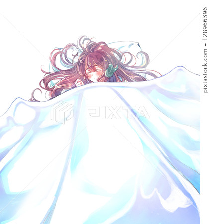 Girl sleeping with headphones on futon 128966396
