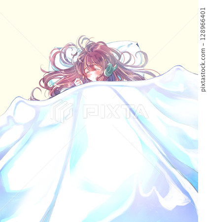 戴著耳機在蒲團上睡覺的女孩 128966401