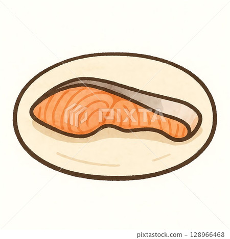 烤鮭魚插圖，烤出香氣 128966468