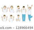 一組醫務工作者的各種姿勢和臉部表情 128966494
