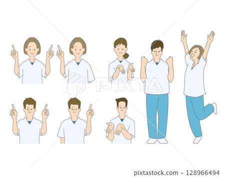 A set of various poses and facial expressions of medical workers A set of various poses and facial expressions of medical workers 128966494