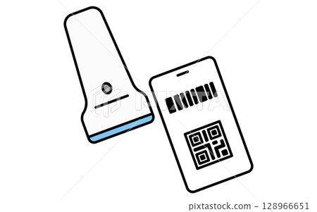 用於二維碼支付的智慧型手機和條碼閱讀器的簡單線條圖標 128966651