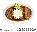 Braised Pork belly on top with Spring onion 128966929