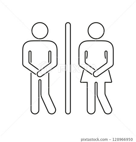 Male And Female Restroom Urgency Line Icon. Bathroom Signage And Urgent Need Outline Symbol. Public Toilet Indicator. Editable Stroke. Isolated Vector Illustration Male And Female Restroom Urgency Line Icon. Bathroom Signage And Urgent Need Outline Symbol. Public Toilet Indicator. Editable Stroke. Isolated Vector Illustration 128966950