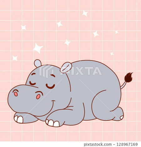 hippopotamus, sleeping, cartoon 128967169