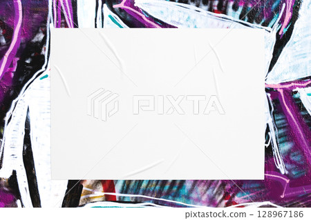 colorful urban wall texture with wrinkled glued poster template 128967186