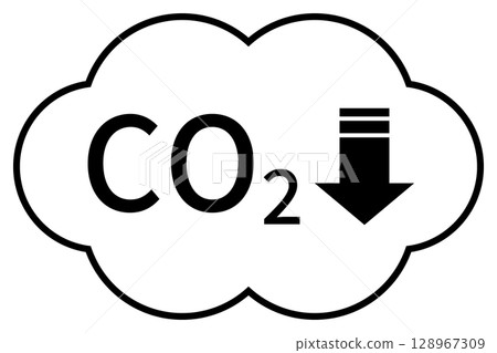 Simple icon of CO2 (carbon dioxide) reduction, cloud shape 128967309