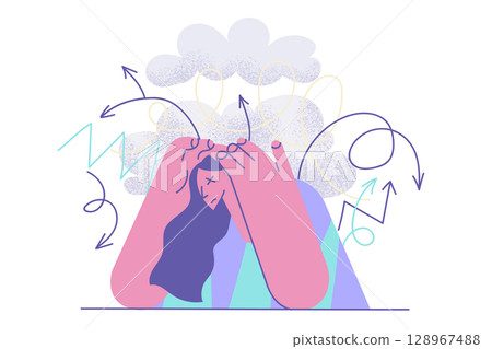 Stress, headache, migraine concept Stress, headache, migraine concept 128967488