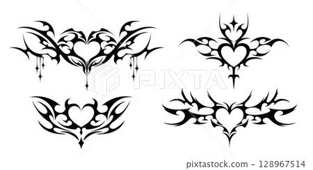 Gothic heart frame designs with tribal wings 128967514