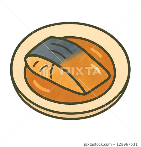Hand-drawn illustration of mackerel simmered in miso 128967531