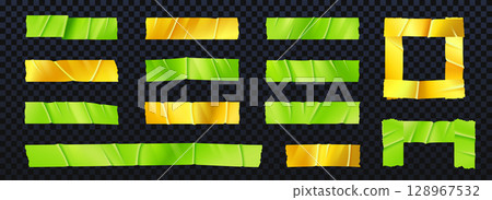 Adhesive tape strips set in green and yellow 128967532