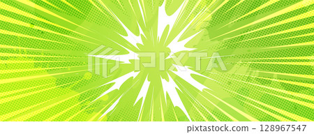 Anime explosion radiating bright green energy beams 128967547