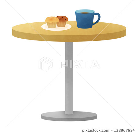 咖啡桌上放著兩塊糕點和一杯咖啡 128967654