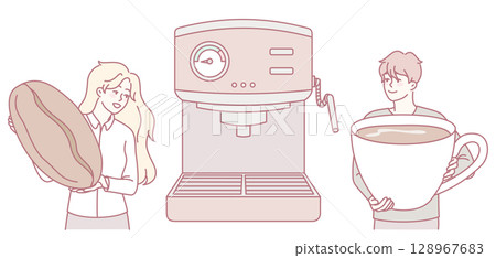 An Illustration Reflecting the Culture and Passion of Coffee Lovers and Their Equipment An Illustration Reflecting the Culture and Passion of Coffee Lovers and Their Equipment 128967683
