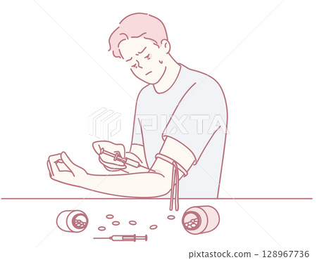 An impactful illustration showing substance use and its effects on individuals and society 128967736