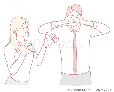 A heated emotional argument occurs between two individuals, showcasing their inner turmoil 128967744