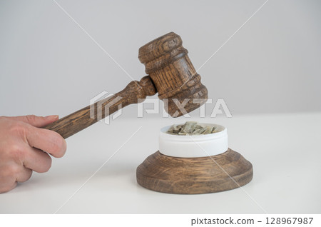 Judge Bangs Gavel. Chewing Tobacco Ban. Judge Bangs Gavel. Chewing Tobacco Ban. 128967987