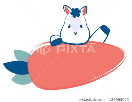 馬年新年素材：一匹手繪馬，手裡拿著一根大胡蘿蔔揮手 128968023