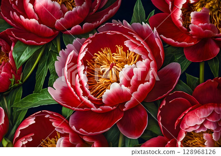 seamless floral pattern with peonies 128968126