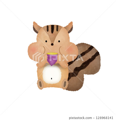Watercolor-style autumn squirrel and roasted sweet potato illustration | Cute, animal, transparent background PNG 128968141