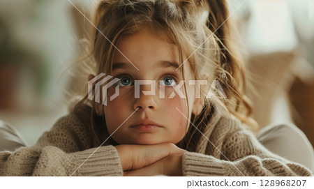 Compassionate therapist giving attentive support to a young girl during counseling session 128968207
