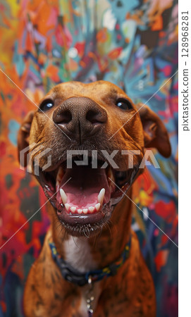 Happy smiling dog with copy space 128968281