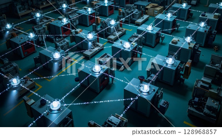 Advanced Technology Network Integration in Manufacturing Facility with Illuminated Machines 128968857