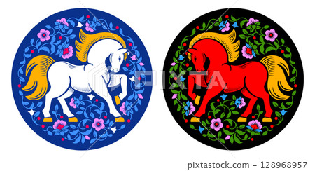 Circle Labels For Chinese New Year Of The Horse Circle Labels For Chinese New Year Of The Horse 128968957