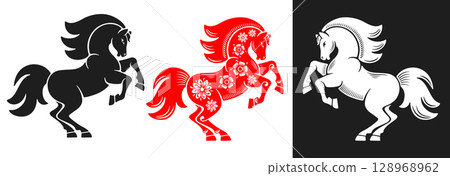 Silhouette of Rearing Horse Set 128968962