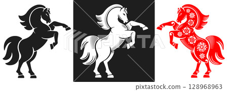 Silhouette of Rearing Horse Set 128968963