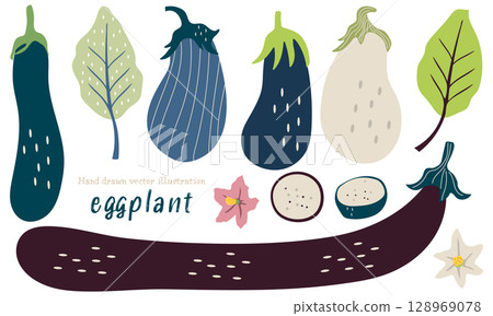 Cute eggplant material set 128969078