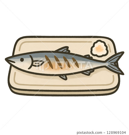 Cute grilled saury icon illustration 128969104