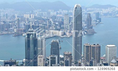Hong Kong residential and commerical crowded buildings, cityscape river Hong Kong residential and commerical crowded buildings, cityscape river 128969268