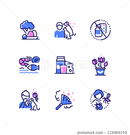 Allergens - set of line design style icons 128969359