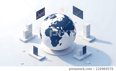 Global Financial Market Trends with Digital Data Visualization and Earth Illustration 128969578
